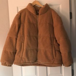 Tan teddy puffer coat.size 2x